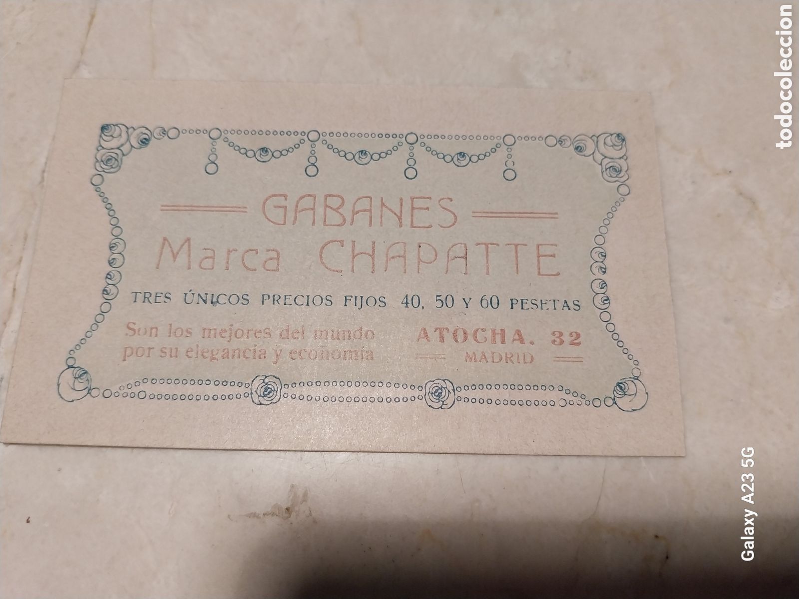 Outros artigos de papel: GABANES MARCA CHAPATTE. ATOCHA 82 .TARJETA DE VISITA PUBLICIDAD CON POSIBILIDAD DE REGALO. 10 X 6 CM