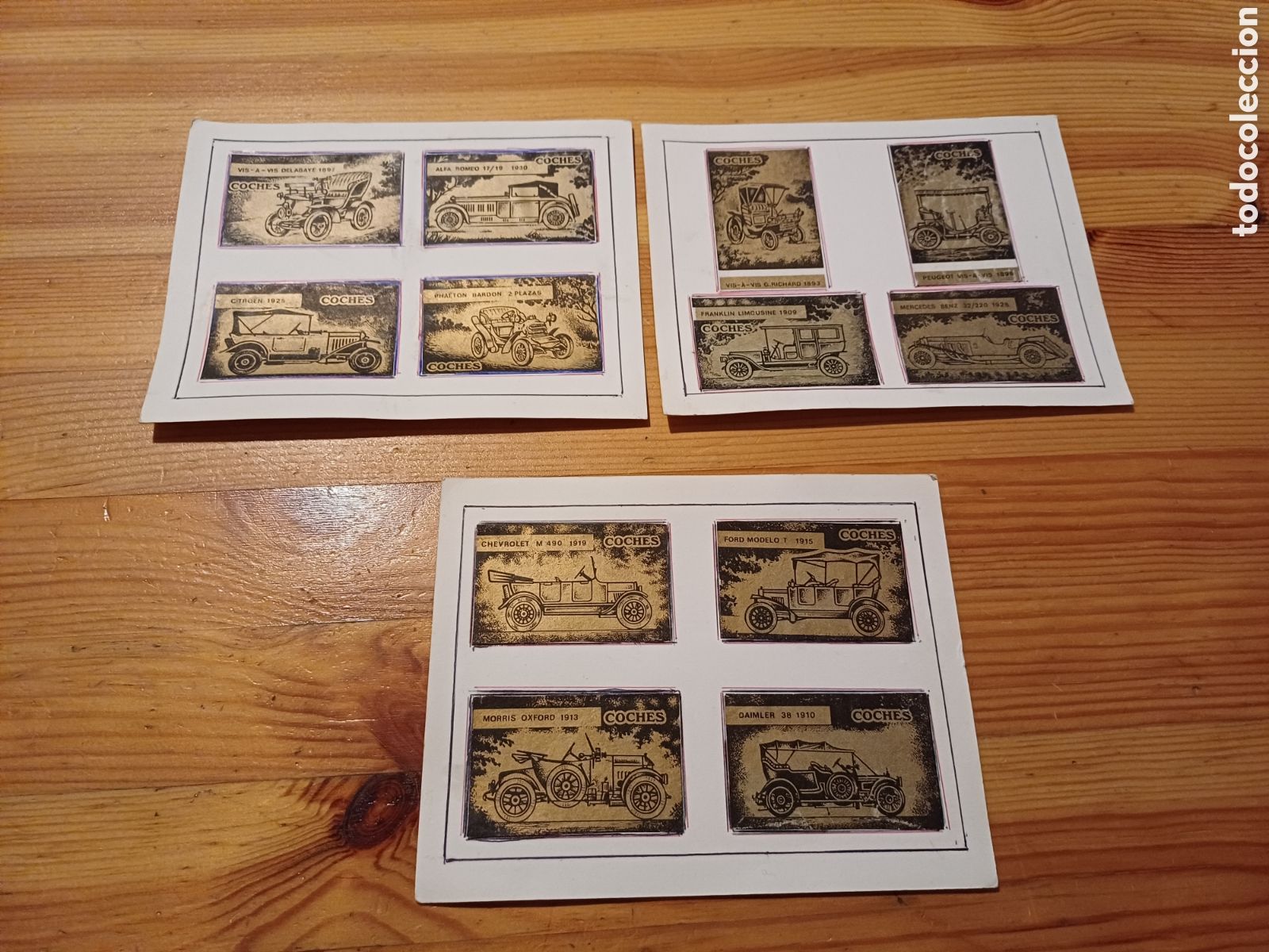 Otros Art&iacute;culos de Coleccionismo en Papel: Tarjetas con modelos de coches para serie de azucarillos de Cafes Saula Ford Daimler Citroen Phaeton
