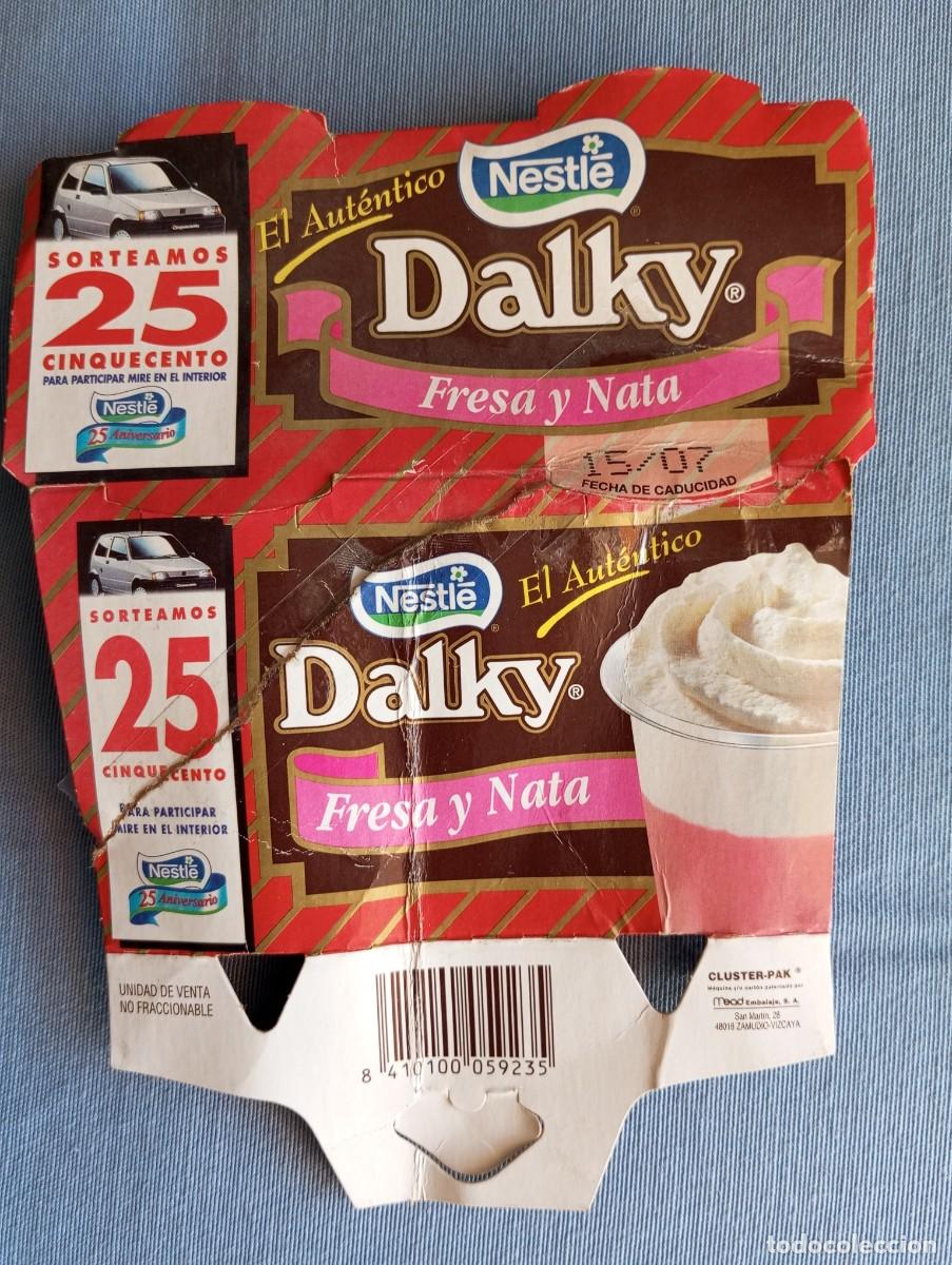 Otros Art&iacute;culos de Coleccionismo en Papel: ANTIGUO ENVASE 25 ANIVERSARIO FLAN DALKY DE NESTLE SORTEO COCHE FIAT CINQUECENTO A&Ntilde;OS 90