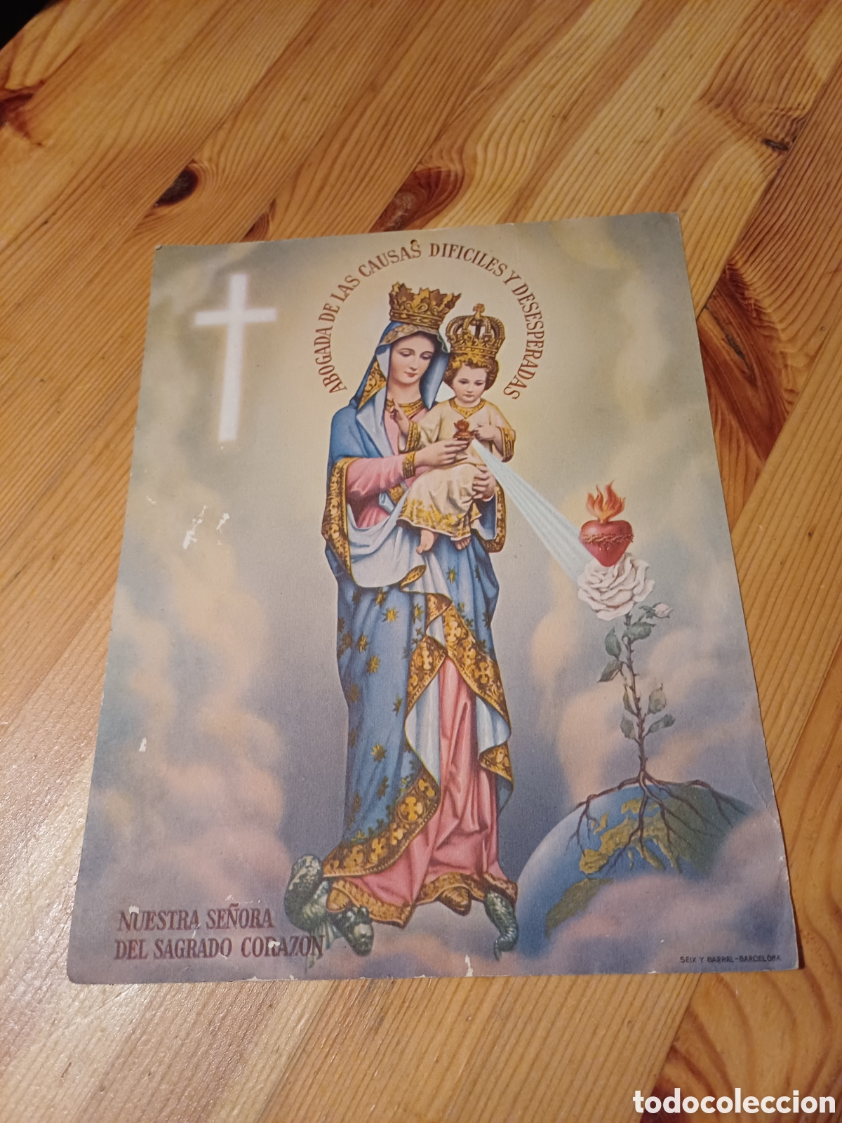 Otros Art&iacute;culos de Coleccionismo en Papel: Lamina Nuestra Se&ntilde;ora del Sagrado Corazon Seix Barral para colgar