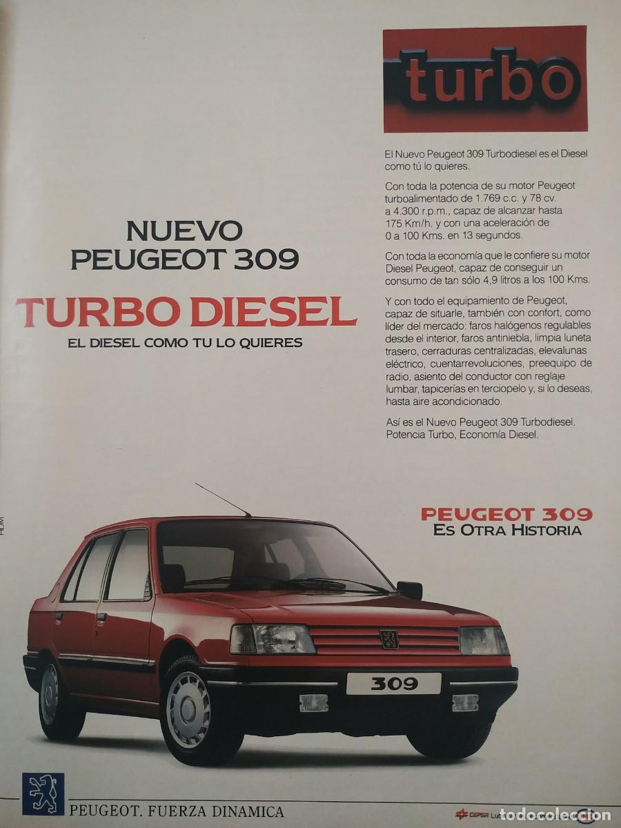 Otros Art&iacute;culos de Coleccionismo en Papel: ANTIGUO ANUNCIO COCHE PEUGEOT 309 TURBO DIESEL