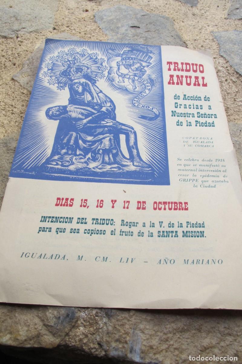 Outros artigos de papel: TRIDUO ANUAL DE ACCION DE GRACIAS A NUESTRA SE&Ntilde;ORA DE LA PIEDAD 1954 A&Ntilde;O MARIANA IGUALADA DIPTICO
