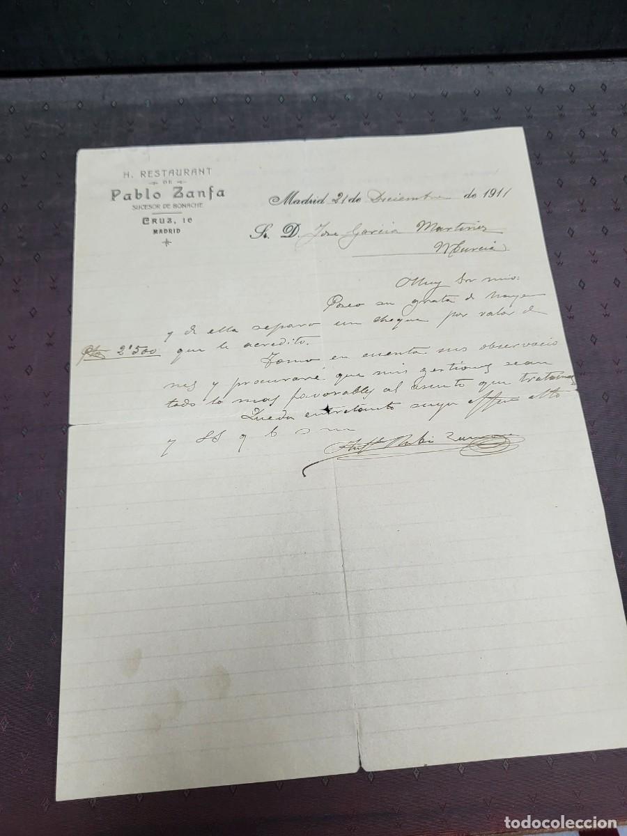 Collectionnisme Papier divers: HOTEL RESTAURANTE PABLO ZANFA SUCESOR DE BONACHE MADRID 1911