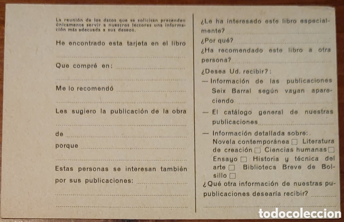 Otros Art&iacute;culos de Coleccionismo en Papel: Tarjeta postal editorial Seix Barral