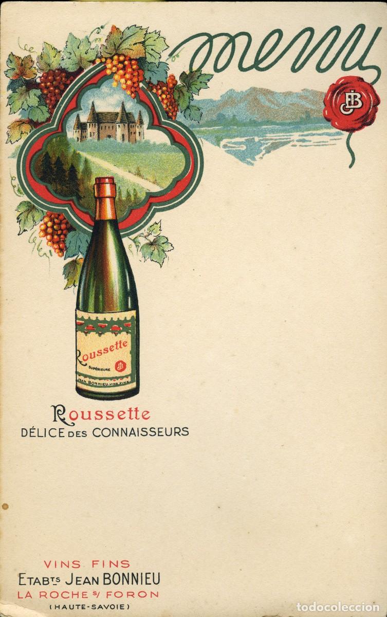 Otros art&iacute;culos de coleccionismo en papel: MUY ANTIGUO MEN&Uacute; EN BLANCO CON PUBLICIDAD VINO ROUSSETTE