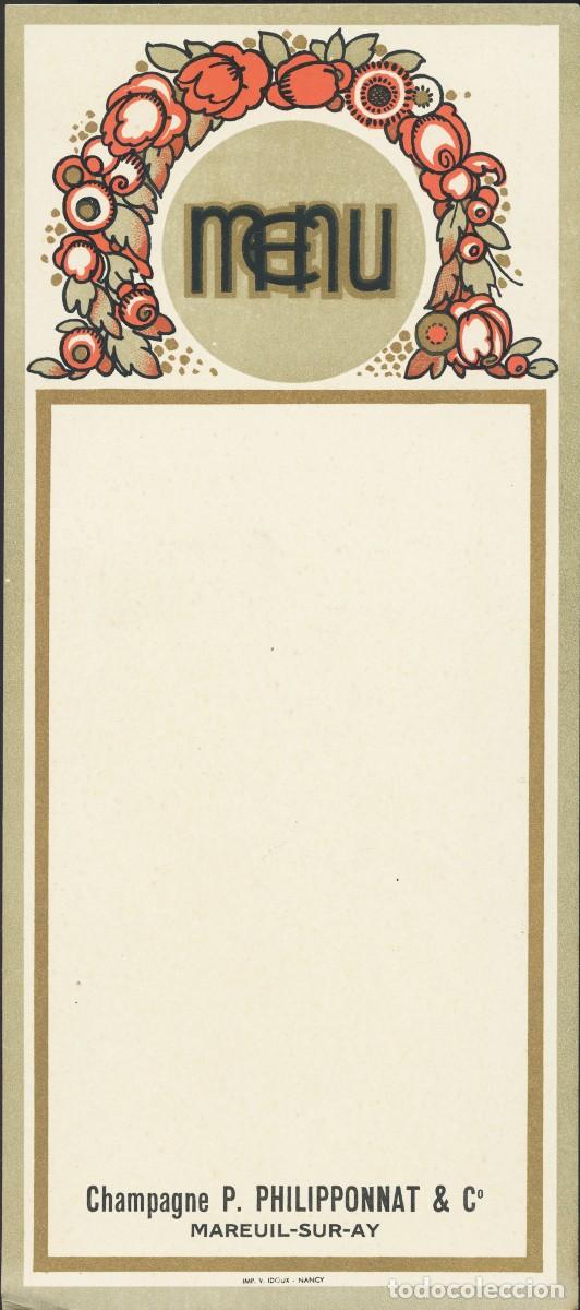 Otros art&iacute;culos de coleccionismo en papel: MUY ANTIGUO MEN&Uacute; EN BLANCO CON PUBLICIDAD CHAMPAGNE P. PHILIPPONNAT & CO