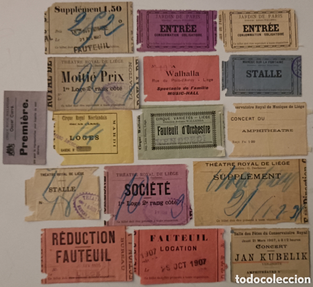 Otros Art&iacute;culos de Coleccionismo en Papel: LIEJA, BELGICA, PAR&Iacute;S, FRANCIA, HOLANDA, ETC. LOTE 17 ENTRADAS TEATRO Y OTROS. PRINCIPIOS SIGLO XX