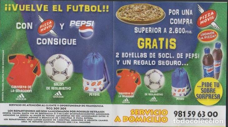 Otros art&iacute;culos de coleccionismo en papel: folleto publicidad PIZZA MOVIL en PESETAS PTAS 2001 REGALO SEGURO ADIDAS PEPSI