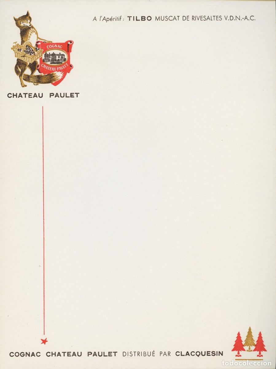 Otros art&iacute;culos de coleccionismo en papel: MUY ANTIGUO MEN&Uacute; EN BLANCO CON PUBLICIDAD COGNAC CHATEAU PAULET