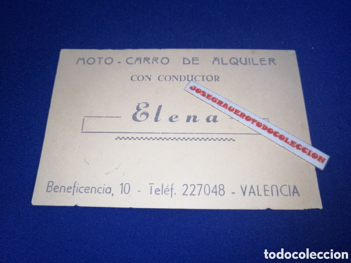 Sammelleidenschaft Andere Papierartikel: MOTO CARRO DE ALQUILER CON CONDUCTOR ELENA (VALENCIA)