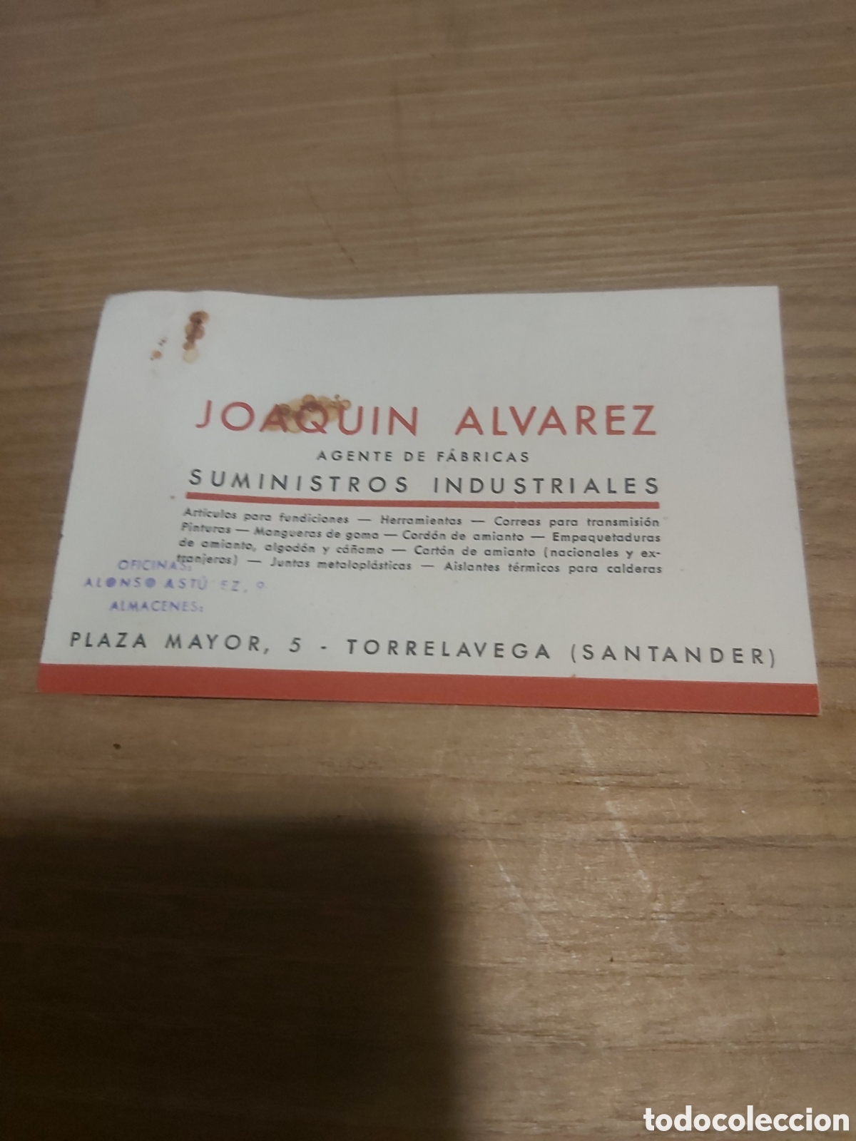 Paper Collecting Others: Torrelavega Santander tarjeta Joaqu&iacute;n &Aacute;lvarez agente n