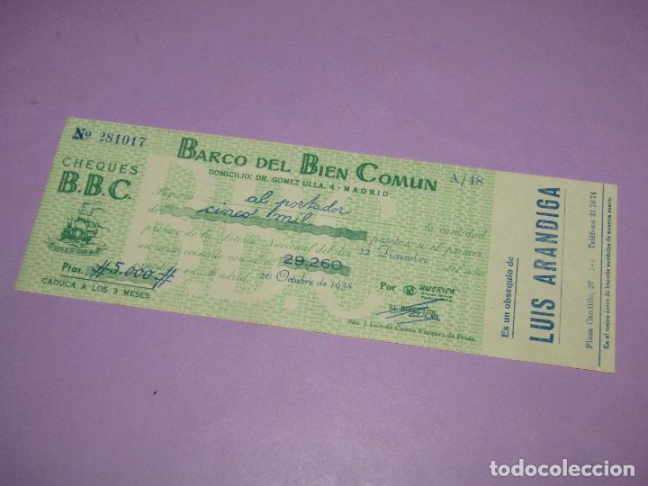 Otros Art&iacute;culos de Coleccionismo en Papel: Antiguo Cheque Sorteo BARCO DEL BIEN COM&Uacute;N
