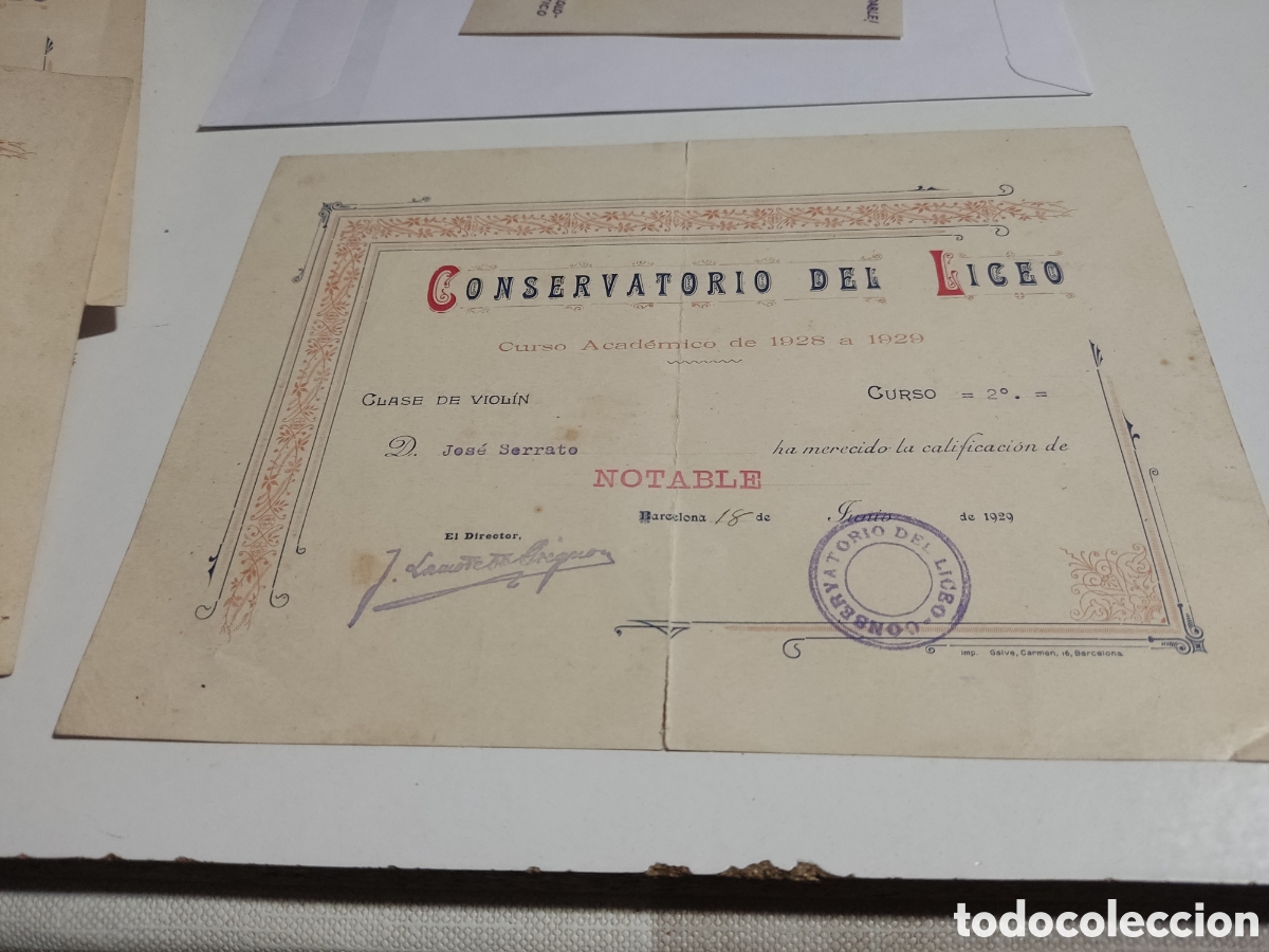 Otros Art&iacute;culos de Coleccionismo en Papel: 4 diplomas conservatorio del Liceo,clase de Viol&iacute;n,Jose Serrato 1927-29-32-33