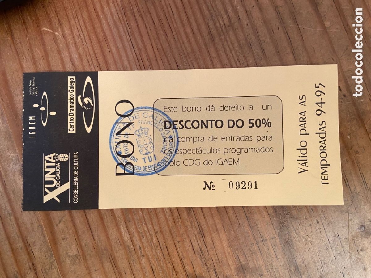 Collectionnisme Papier divers: R24543 ENTRADA TICKET CENTRO DRAMATICO GALEGO IGREM TUY TUI TEMPORADA 94 95 1994 1995