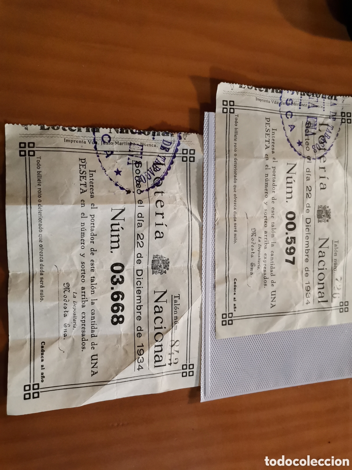 Altri oggetti di carta: Participaciones loteria nacional navidad 1934 03668 00597 modesta ena tabacos huesca