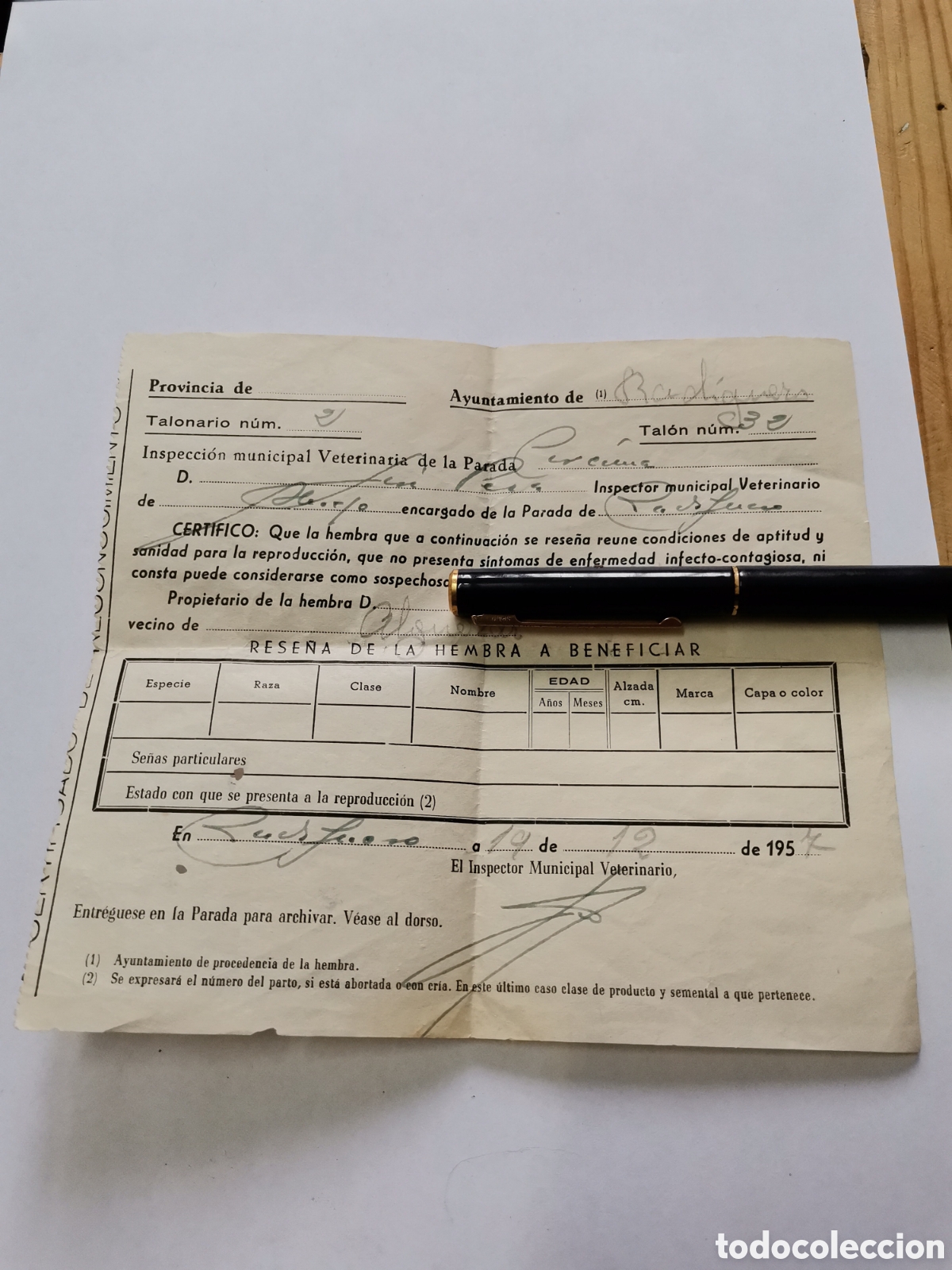 Otros Art&iacute;culos de Coleccionismo en Papel: Inspeccion municipal veterinaria radiquero alquezar huesca 1957