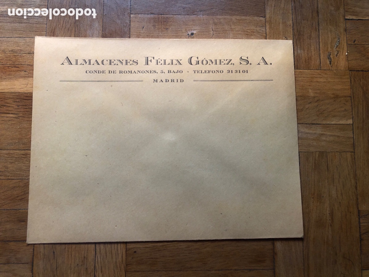 Otros art&iacute;culos de coleccionismo en papel: Sobres de Almacenes F&eacute;lix G&oacute;mez, S.A. color sepia. A&ntilde;os 30/40 ASM