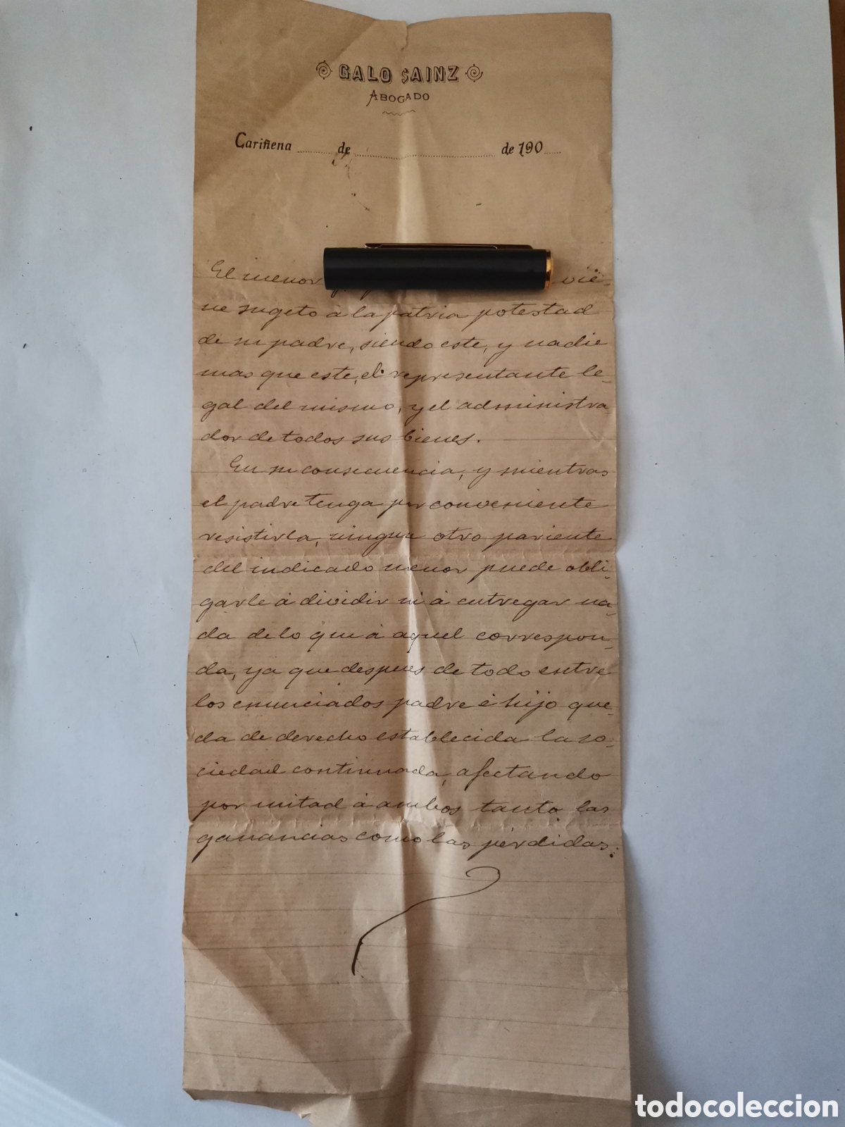 Otros art&iacute;culos de coleccionismo en papel: Documento abogacia derecho Galo sainz abogado cari&ntilde;ena zaragoza 1900