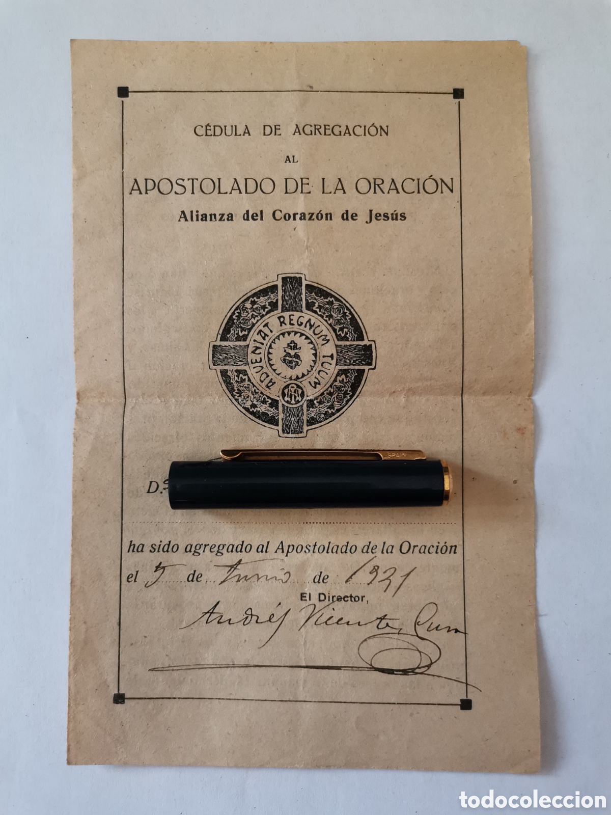 Otros Art&iacute;culos de Coleccionismo en Papel: Cedula agregacion apostolado oracion corazon jesus 1931