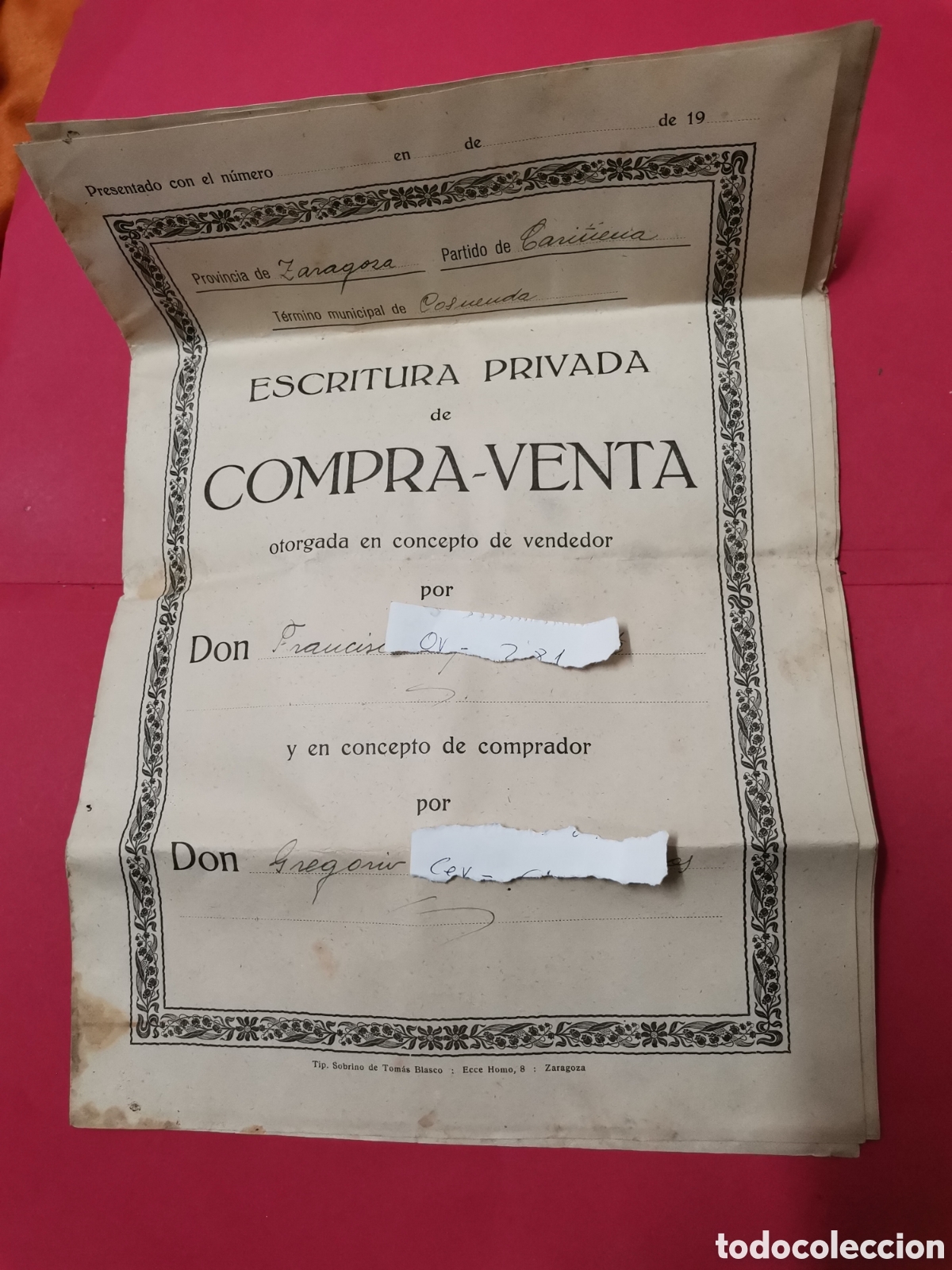 Otros Art&iacute;culos de Coleccionismo en Papel: Escritura compra venta cosuenda cari&ntilde;ena 1943