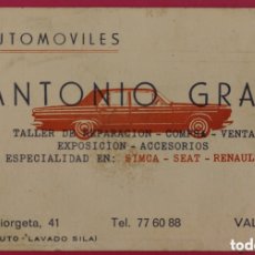 Otros Artículos de Coleccionismo en Papel: :::: WW104 - TARJETA DE VISITA - AUTOMOVILES ANTONIO GRAU - VALENCIA