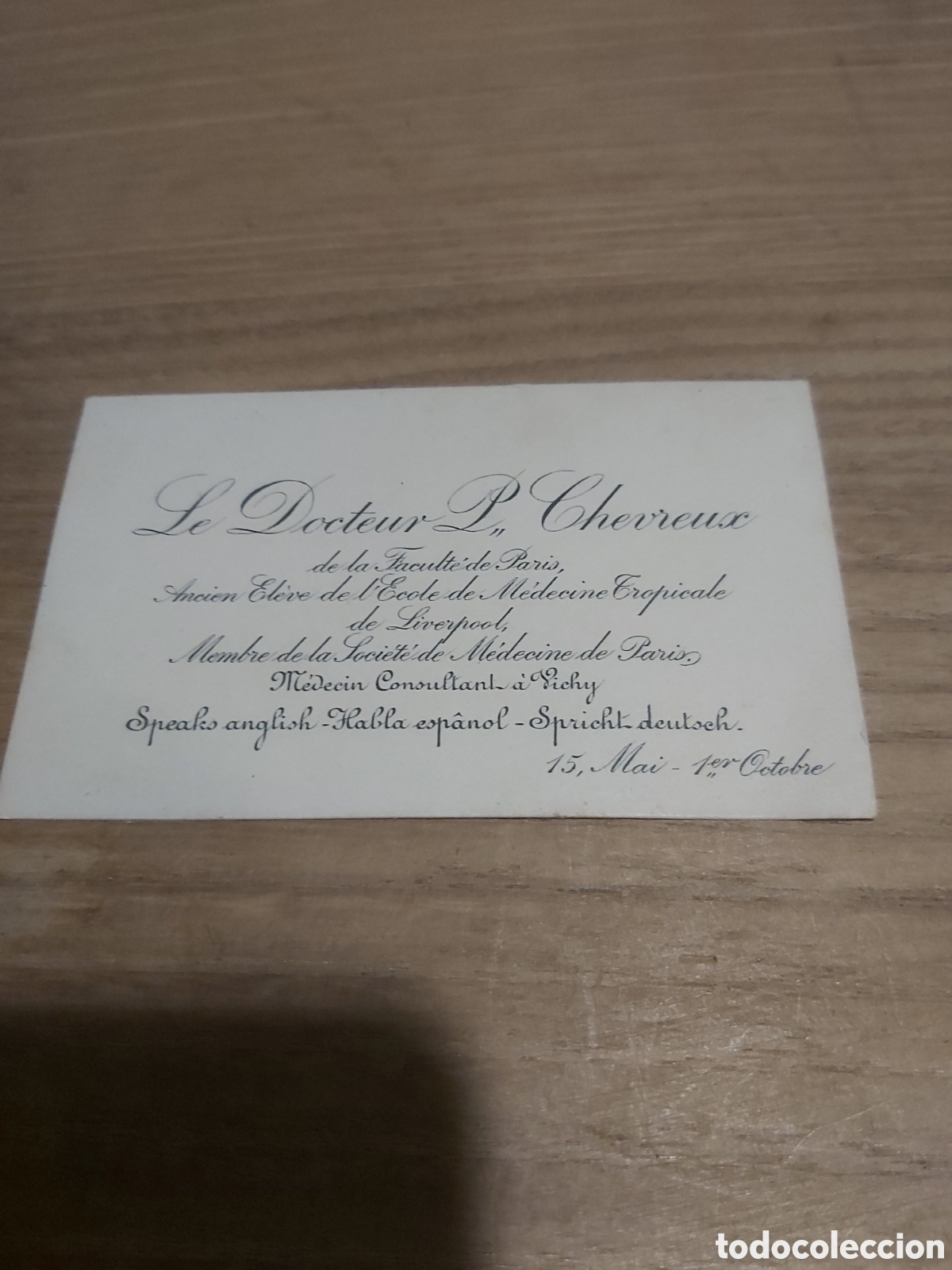 Collectionnisme Papier divers: Tarjetas doctor pop. Chevreux facultad de Paris medicina tropical de Liverpool vichi