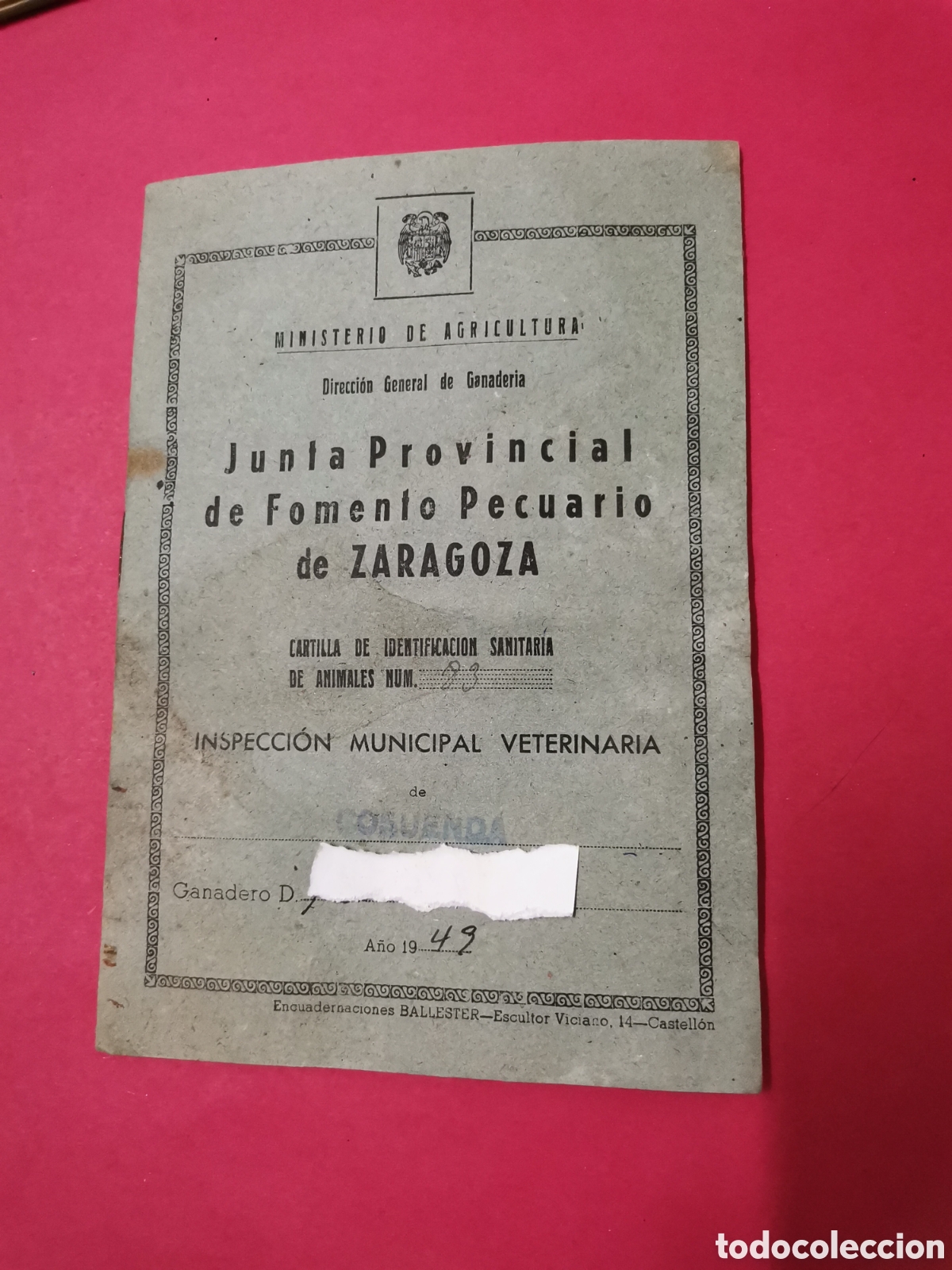 Otros Art&iacute;culos de Coleccionismo en Papel: Libreta Junta provincial fomento pecuario zaragoza cosuenda 1949