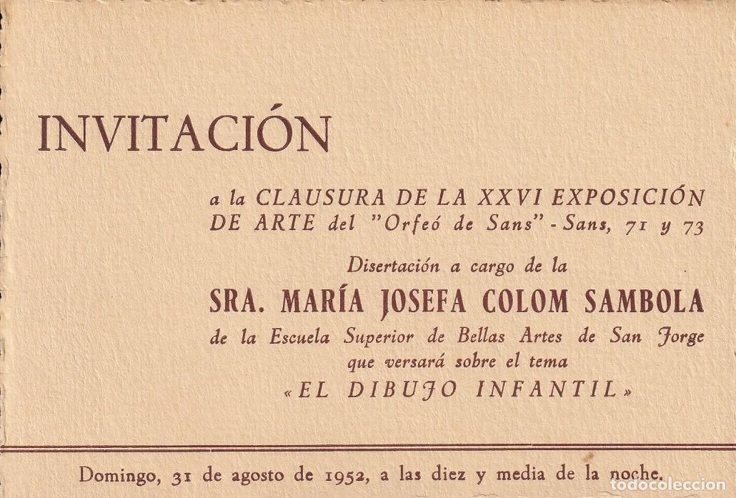 Otros Art&iacute;culos de Coleccionismo en Papel: 1952 Invitaci&oacute;n a la Clausura de la XXVI Exposici&oacute;n de Arte del Orfe&oacute; de Sans - El dibujo infantil