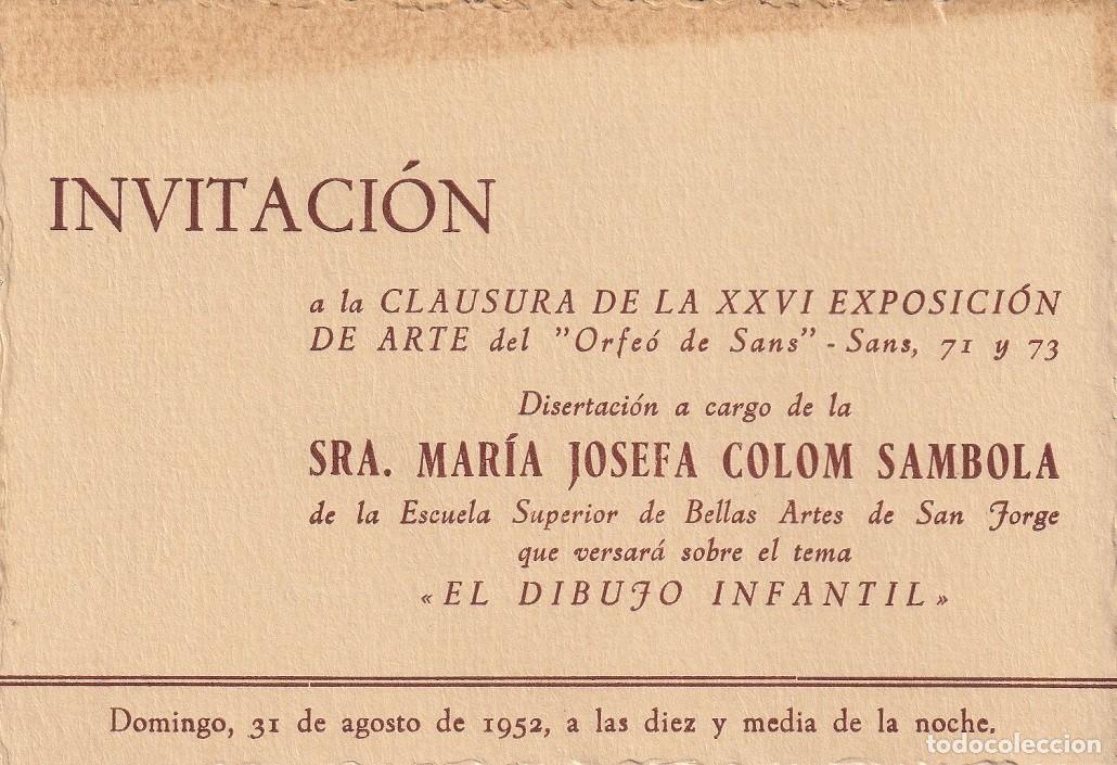 Otros Art&iacute;culos de Coleccionismo en Papel: 1952 Invitaci&oacute;n a la Clausura de la XXVI Exposici&oacute;n de Arte del Orfe&oacute; de Sans - El dibujo infantil