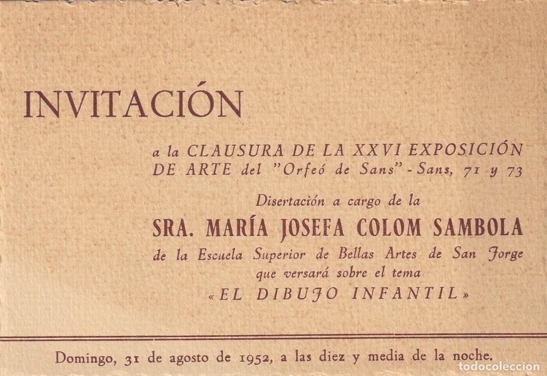 Otros Art&iacute;culos de Coleccionismo en Papel: 1952 Invitaci&oacute;n a la Clausura de la XXVI Exposici&oacute;n de Arte del Orfe&oacute; de Sans - El dibujo infantil