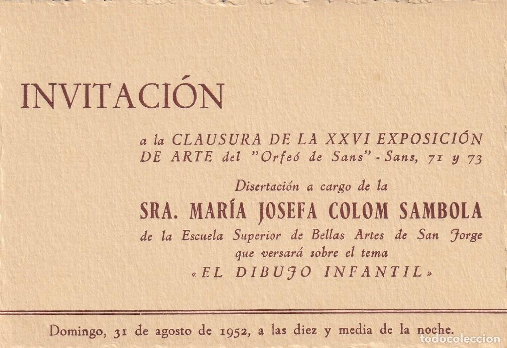 Otros Art&iacute;culos de Coleccionismo en Papel: 1952 Invitaci&oacute;n a la Clausura de la XXVI Exposici&oacute;n de Arte del Orfe&oacute; de Sans - El dibujo infantil