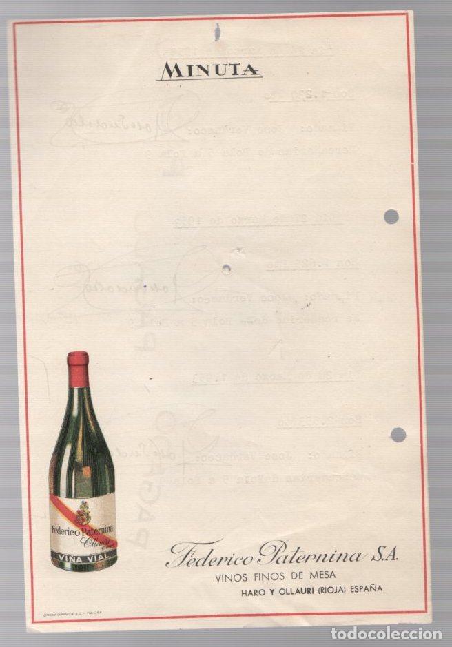 Otros art&iacute;culos de coleccionismo en papel: MENU VI&Ntilde;EDOS Y BODEGAS FEDERICO PATERNINA. OLLAURI, HARO. LA RIOJA. A&Ntilde;OS 50