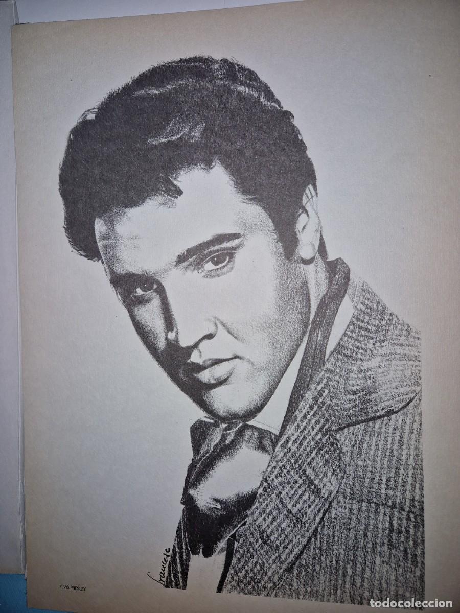 Otros art&iacute;culos de coleccionismo en papel: ELVIS PRESLEY. Dibujo a l&aacute;piz portada VOCES FAMOSAS. Parramon. A&ntilde;os 1970s. 37 x 25 ctms.