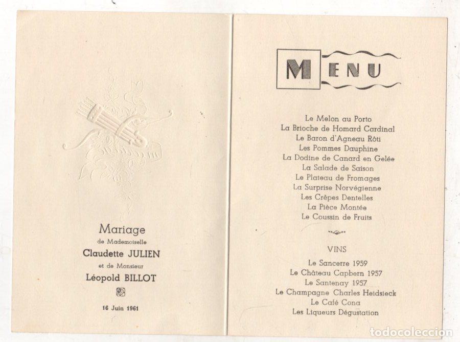 Otros art&iacute;culos de coleccionismo en papel: MENU ENLACE. FRANCIA. A&Ntilde;O 1961