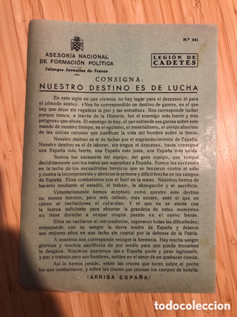 Otros Art&iacute;culos de Coleccionismo en Papel: Consigna Legi&oacute;n de Cadete, num 341, Asesoria Nacional de Formaci&oacute;n Pol&iacute;tica. Falanges Juveniles (L9)