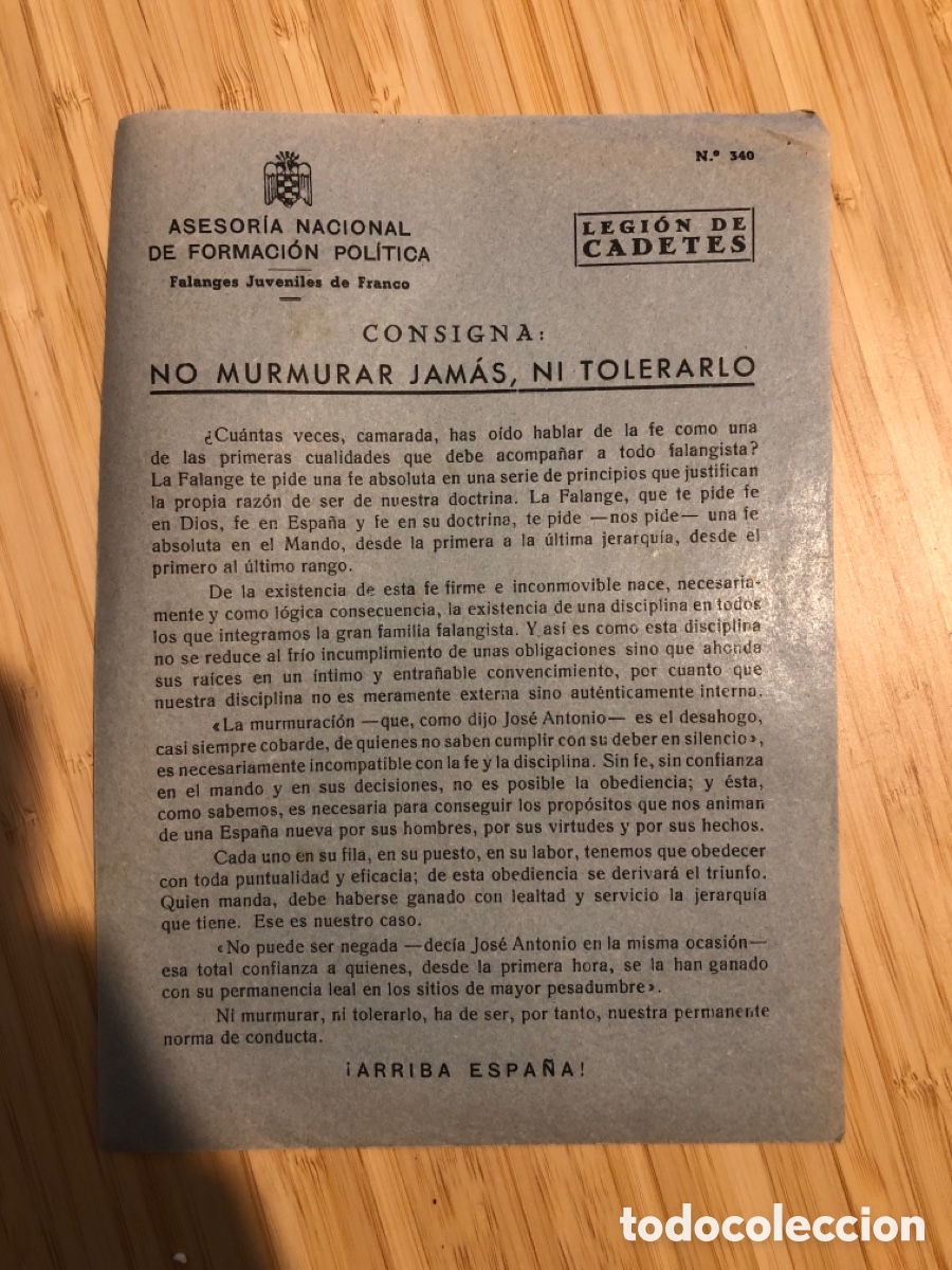 Otros Art&iacute;culos de Coleccionismo en Papel: Consigna Legi&oacute;n de Cadete, num 340, Asesoria Nacional de Formaci&oacute;n Pol&iacute;tica. Falanges Juveniles (L9)