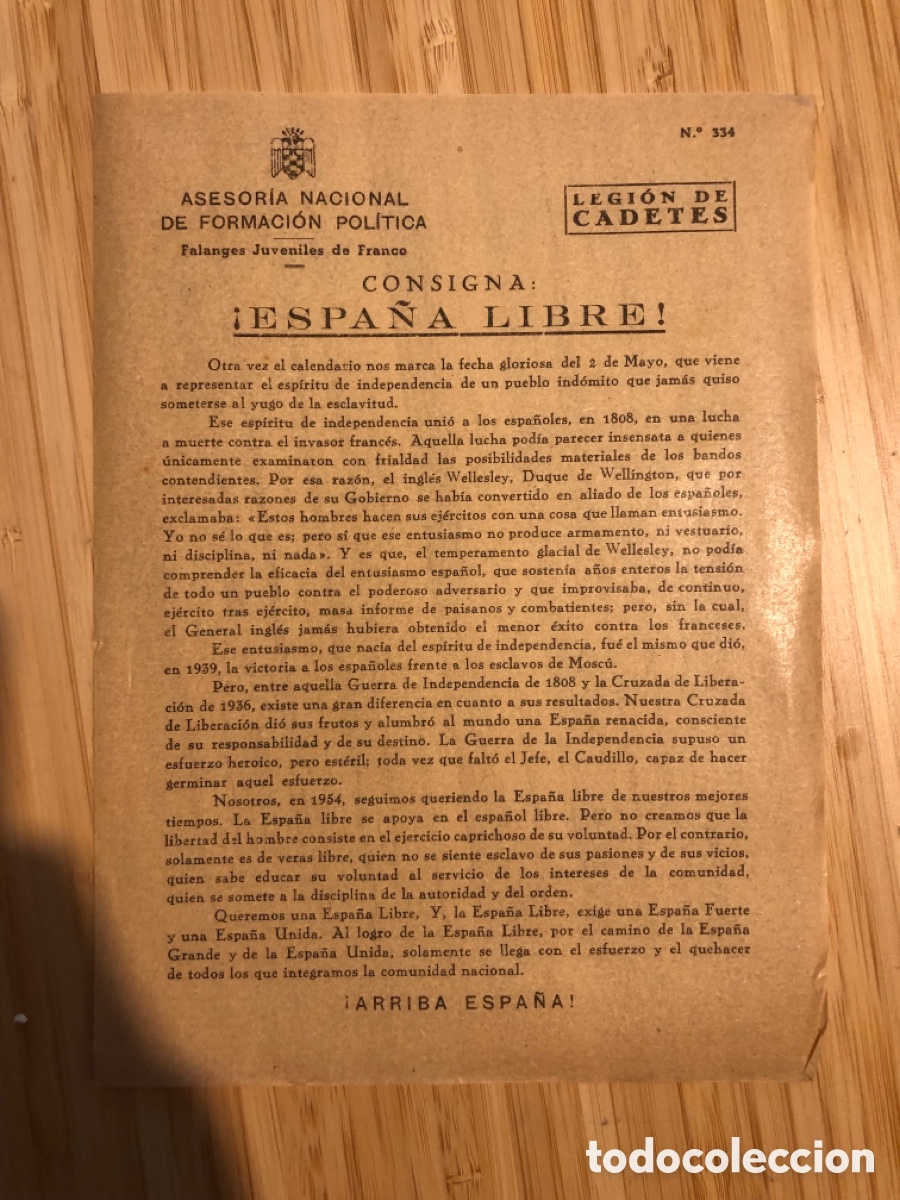 Paper Collecting Others: Consigna Legi&oacute;n de Cadete, num 334, Asesoria Nacional de Formaci&oacute;n Pol&iacute;tica. Falanges Juveniles (L9)