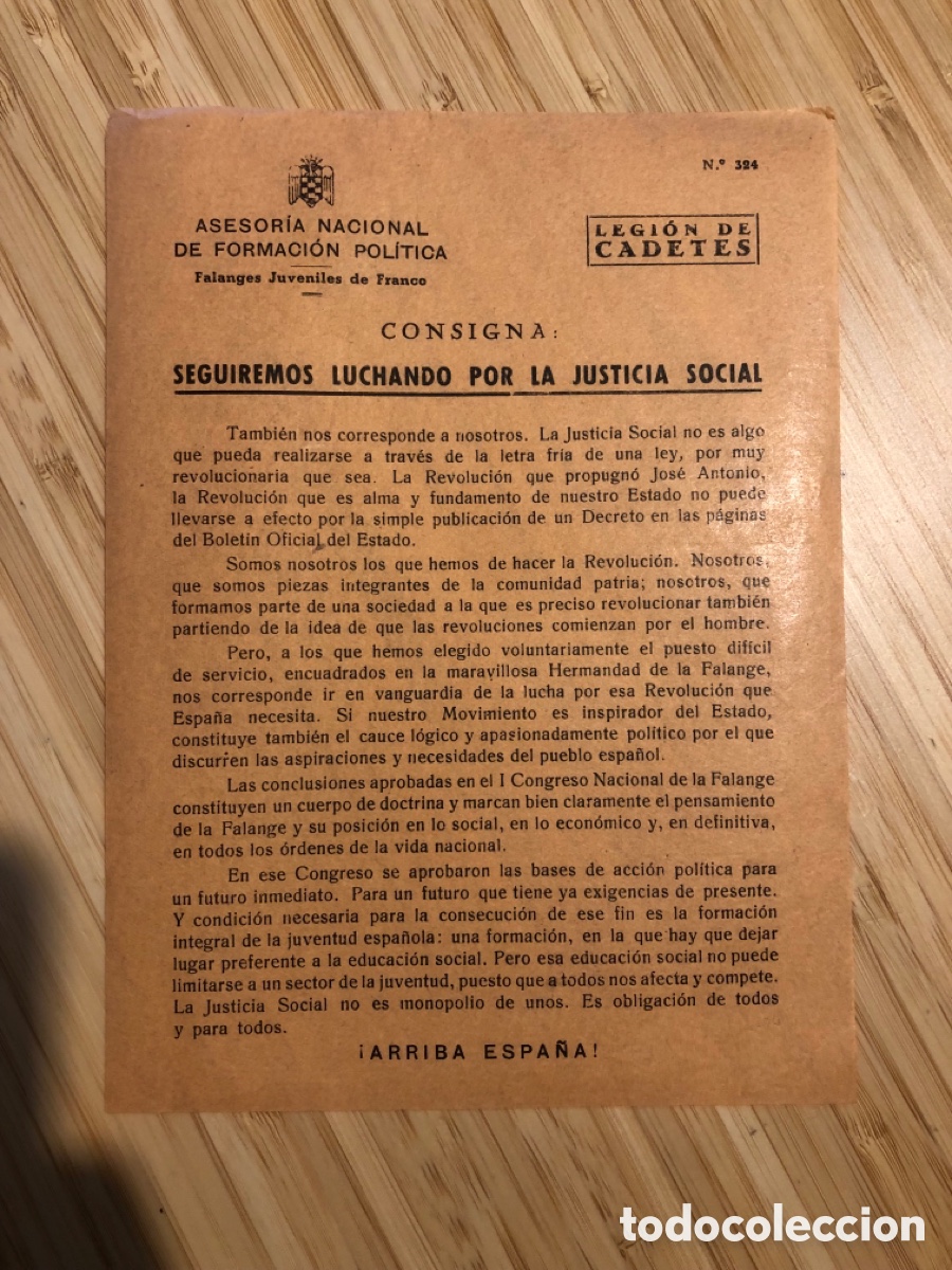 Otros Art&iacute;culos de Coleccionismo en Papel: Consigna Legi&oacute;n de Cadete, num 324, Asesoria Nacional de Formaci&oacute;n Pol&iacute;tica. Falanges Juveniles (L9)