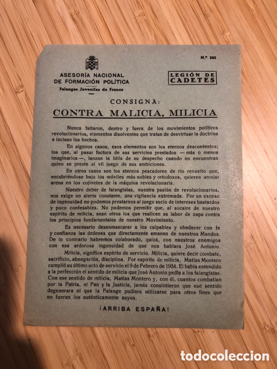 Otros Art&iacute;culos de Coleccionismo en Papel: Consigna Legi&oacute;n de Cadete, num 323, Asesoria Nacional de Formaci&oacute;n Pol&iacute;tica. Falanges Juveniles (L9)