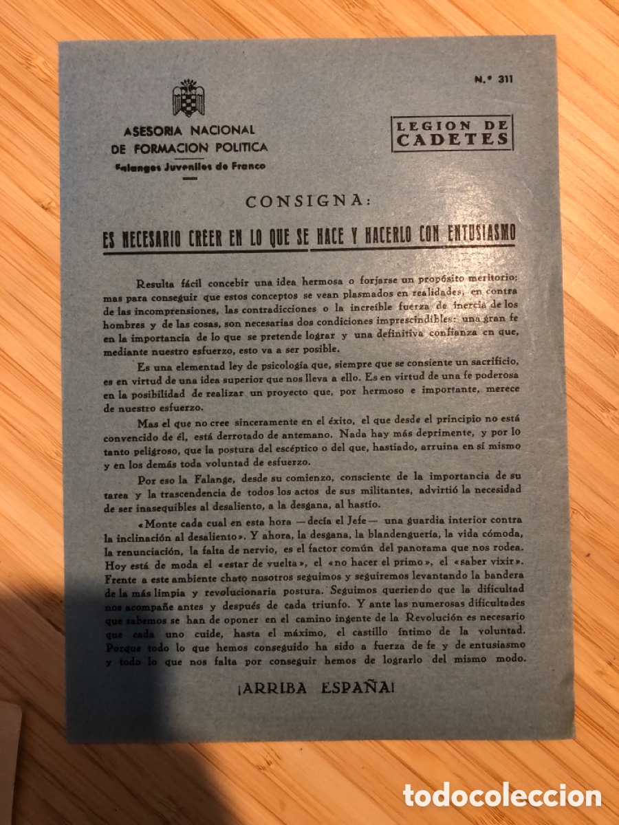 Otros Art&iacute;culos de Coleccionismo en Papel: Consigna Legi&oacute;n de Cadete, num 311, Asesoria Nacional de Formaci&oacute;n Pol&iacute;tica. Falanges Juveniles (L9)