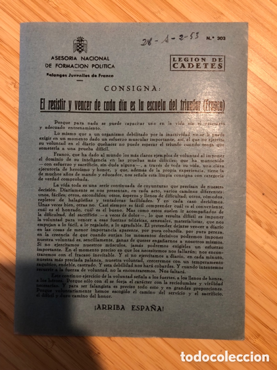 Otros Art&iacute;culos de Coleccionismo en Papel: Consigna Legi&oacute;n de Cadete, num 303, Asesoria Nacional de Formaci&oacute;n Pol&iacute;tica. Falanges Juveniles (L9)