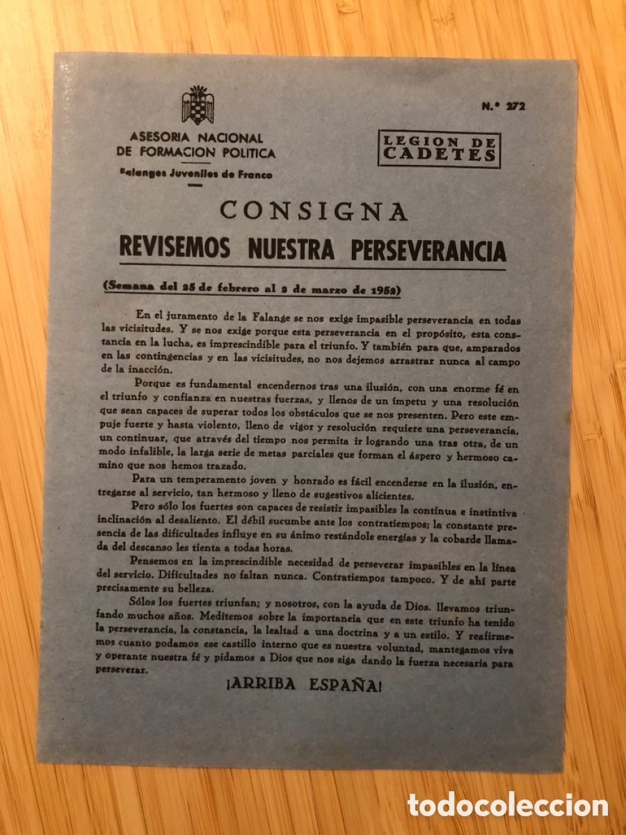 Otros Art&iacute;culos de Coleccionismo en Papel: Consigna Legi&oacute;n de Cadete, num 272, Asesoria Nacional de Formaci&oacute;n Pol&iacute;tica. Falanges Juveniles (L9)