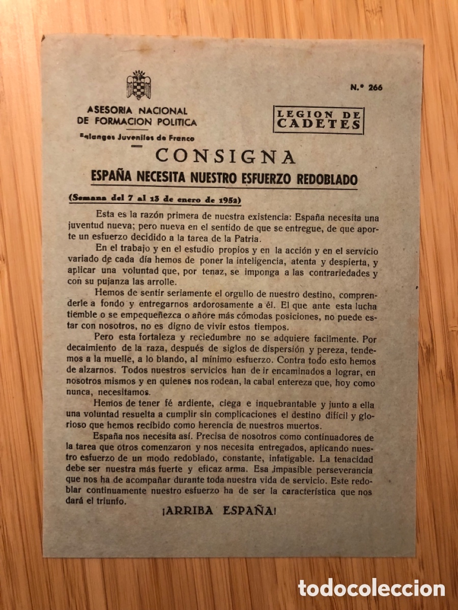 Otros Art&iacute;culos de Coleccionismo en Papel: Consigna Legi&oacute;n de Cadete, num 266, Asesoria Nacional de Formaci&oacute;n Pol&iacute;tica. Falanges Juveniles (L9)