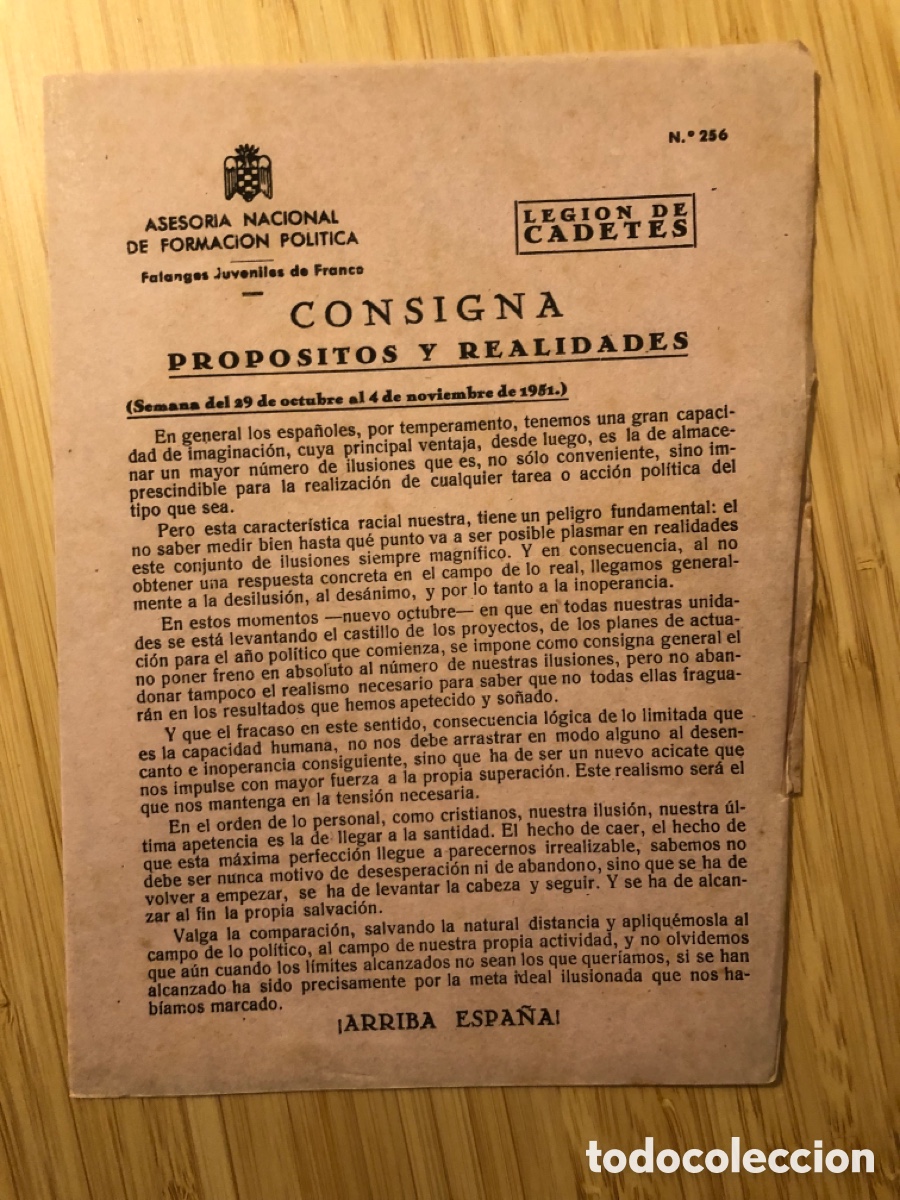 Otros Art&iacute;culos de Coleccionismo en Papel: Consigna Legi&oacute;n de Cadete, num 256, Asesoria Nacional de Formaci&oacute;n Pol&iacute;tica. Falanges Juveniles (L9)