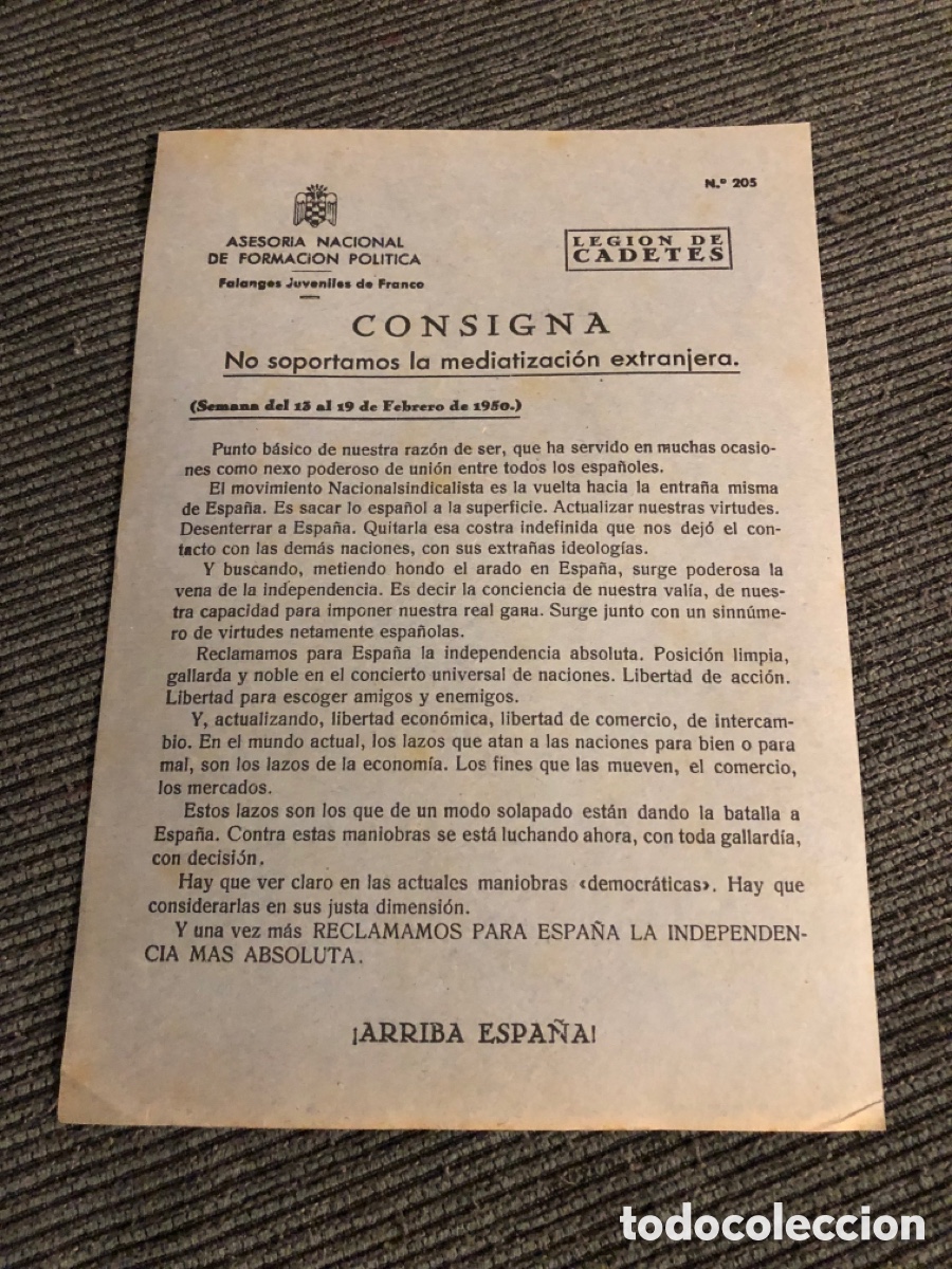 Otros Art&iacute;culos de Coleccionismo en Papel: Consigna Legi&oacute;n de Cadete, num 205, Asesoria Nacional de Formaci&oacute;n Pol&iacute;tica. Falanges Juveniles (L9)