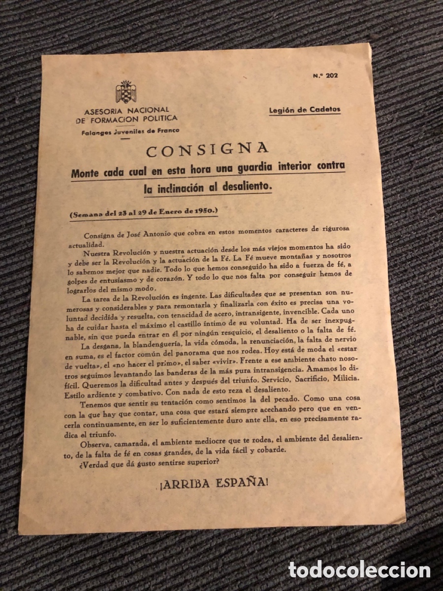 Otros Art&iacute;culos de Coleccionismo en Papel: Consigna Legi&oacute;n de Cadete, num 202, Asesoria Nacional de Formaci&oacute;n Pol&iacute;tica. Falanges Juveniles (L9)