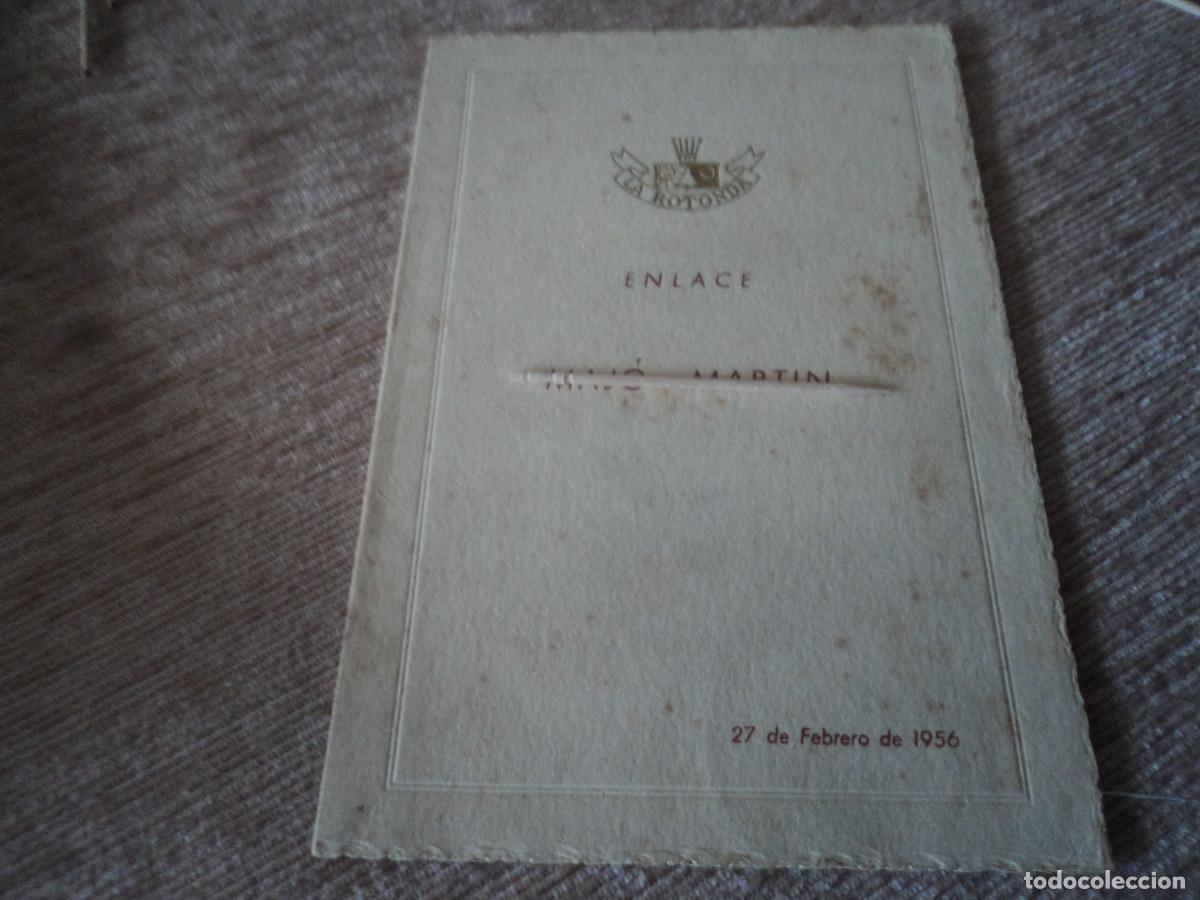 Otros art&iacute;culos de coleccionismo en papel: carta de menu, enlace majo - martin, en la rotonda 1956