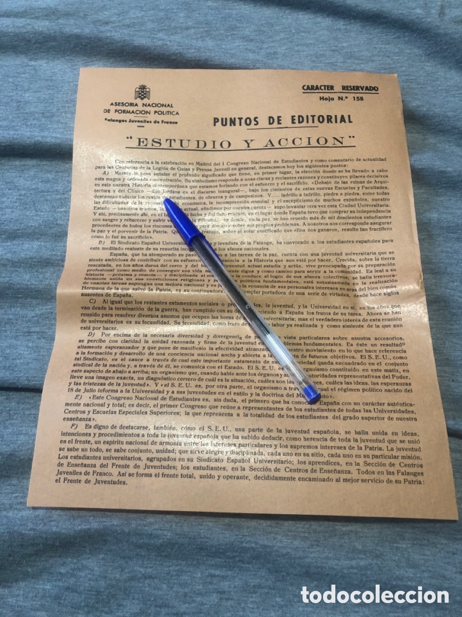 Outros artigos de papel: Puntos de Editorial, Asesoria Nacional de Formacion Politica, Falanges Juveniles de Franco (L9)