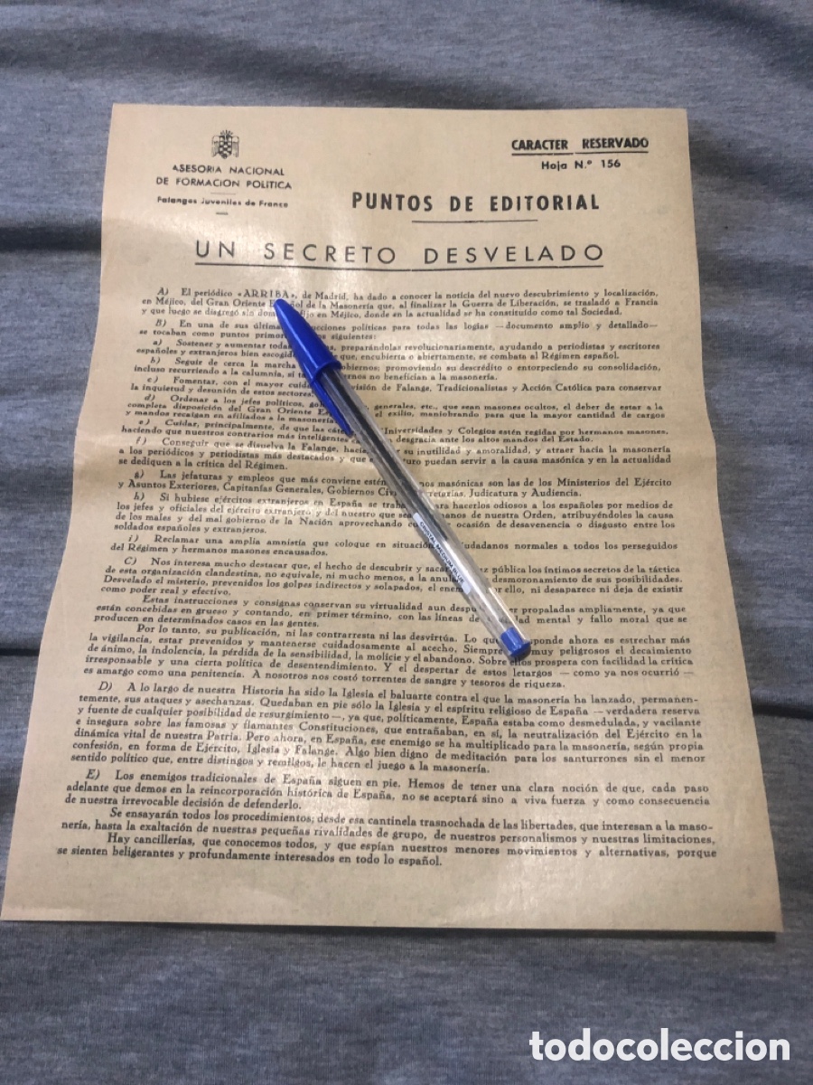 Outros artigos de papel: Puntos de Editorial, Asesoria Nacional de Formacion Politica, Falanges Juveniles de Franco (L9)