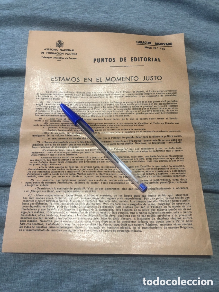 Outros artigos de papel: Puntos de Editorial, Asesoria Nacional de Formacion Politica, Falanges Juveniles de Franco (L9)
